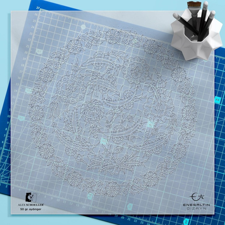 Perforated Stencil 30 cm. - Dagger Leaf Plant Motif Iznik Tile Pattern