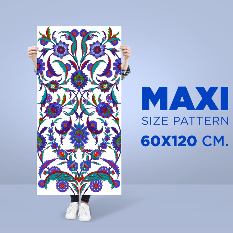 Perforated Stencil 60x120 cm. MAXI SIZE - Hatayi and Dagger Leaf Motif Tile Pattern
