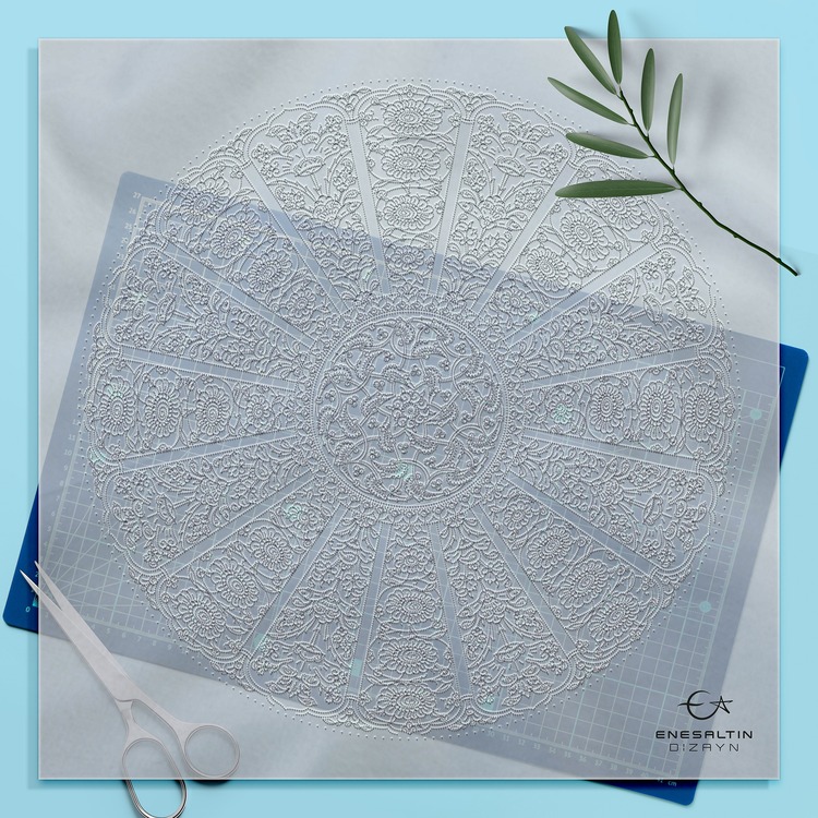 Perforated Stencil 43 cm. - Baba Nakkaş Rumi Göbekli 16 Wheel of Fortune Lotus Tile Plate Pattern