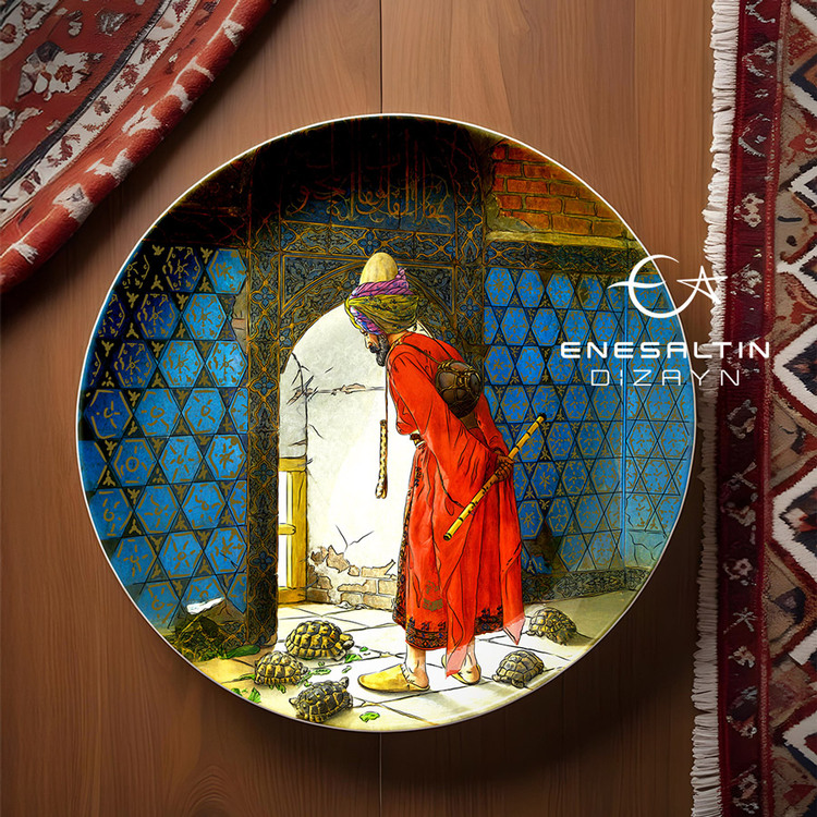 Perforated Stencil Suitable for 30 or 33 cm - Osman Hamdi Bey Turtle Trainer Tile Plate Pattern