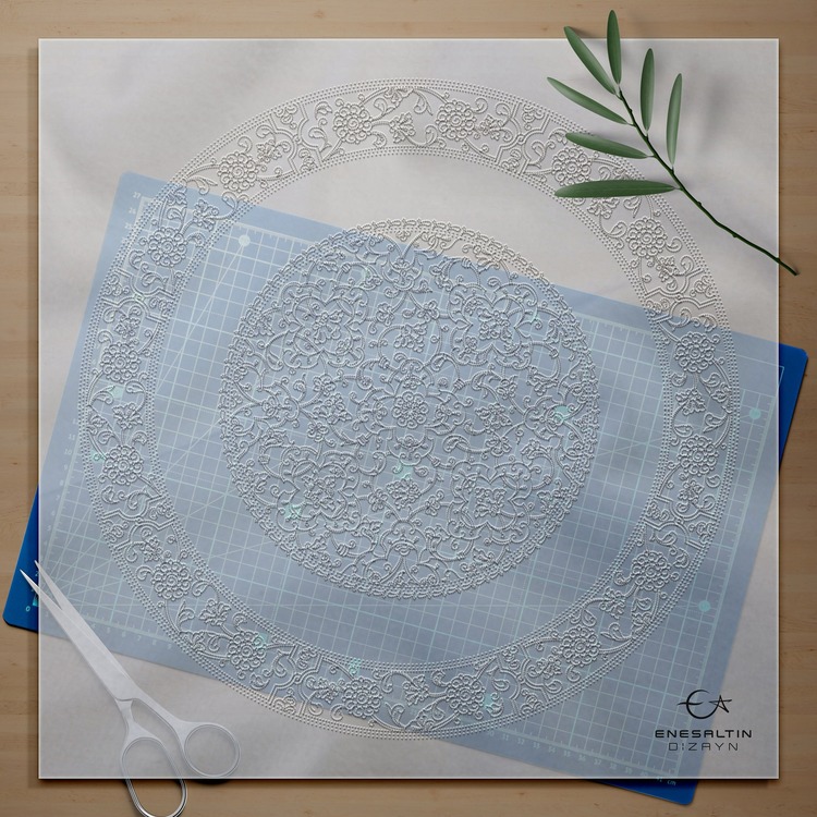 Perforated Stencil 40 cm. - 15th century Classic Iznik Lotus Hatayi Motif Tile Plate Pattern