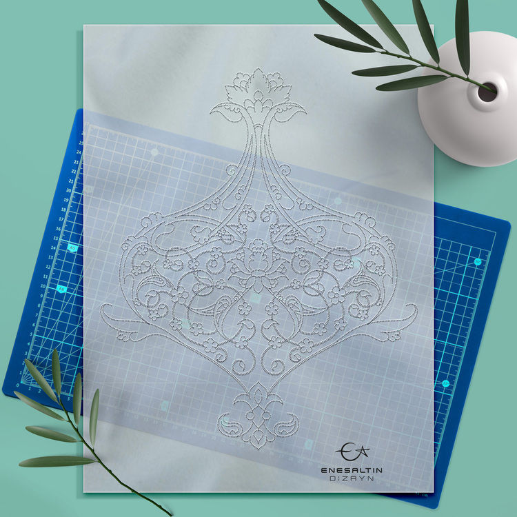 Perforated Stencil 25 x 30 cm. - Rumi Tile Pattern with Illumination Decoration Şemse Motif