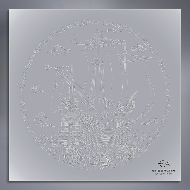 Perforated Stencil 30 cm. - Tile Plate Pattern with Galleon and Fish Motif