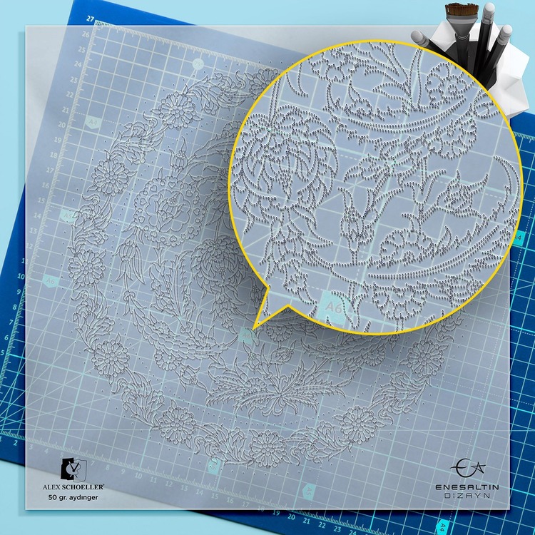 Perforated Stencil 30 cm. - Dagger Leaf Plant Motif Iznik Tile Pattern