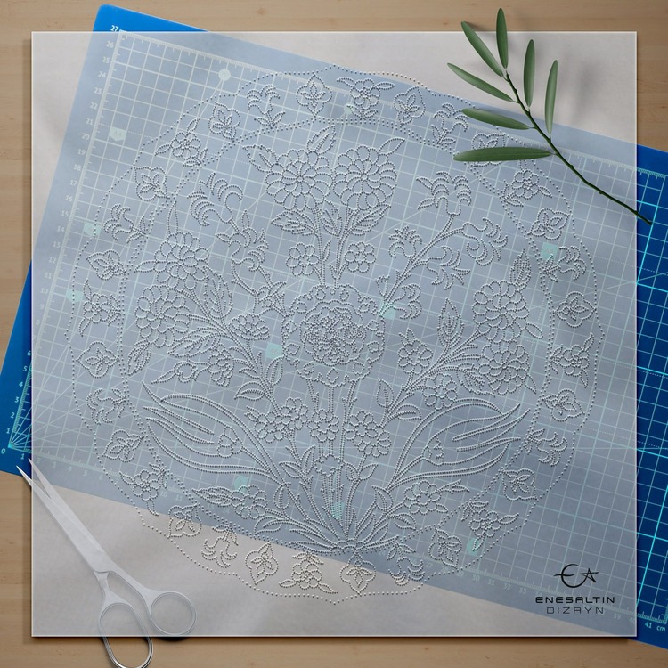 Perforated Stencil - Original Iznik 19th century Chrysanthemum Hyacinth Tulip Tile Pattern