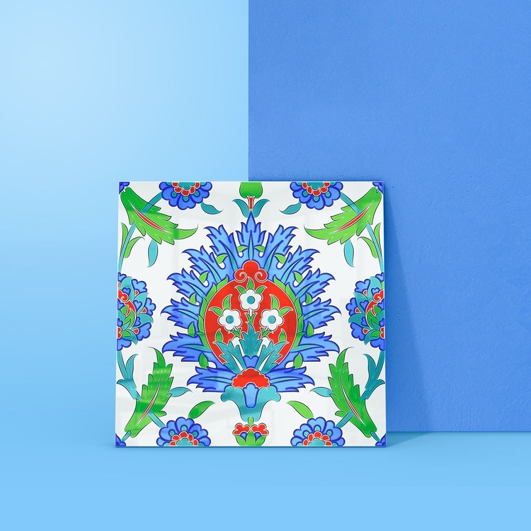 Perforated Stencil 20 x 20 cm. - Hatayi and Dagger Leaf Motif Tile Pattern