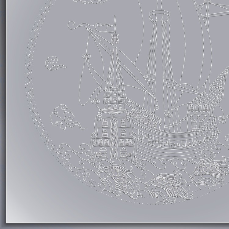 Perforated Stencil 30 cm. - Tile Plate Pattern with Galleon and Fish Motif