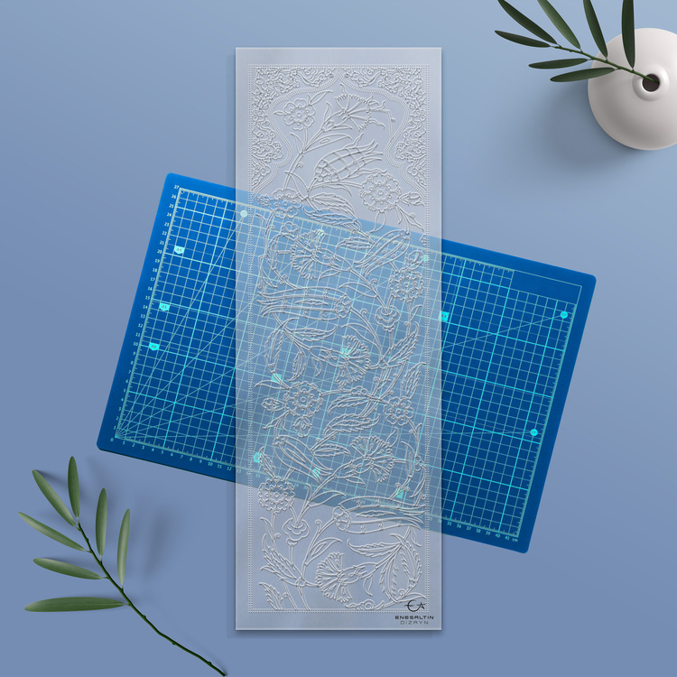 Perforated Stencil 20 x 60 cm. - Cloud Belt Tulip Carnation Iznik Tile Panel Pattern