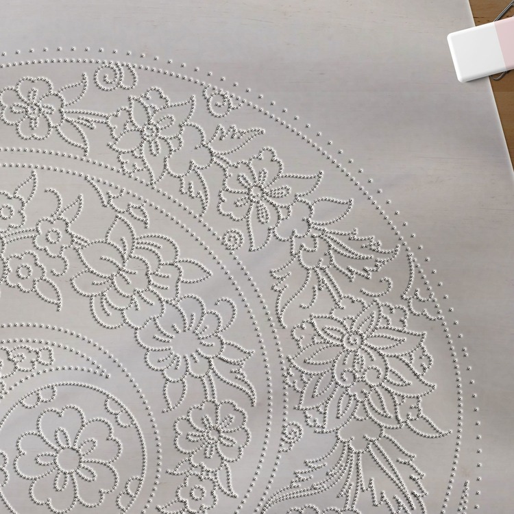 Perforated Stencil 30 cm. - Swirl Tile Plate Pattern with Plant Motifs