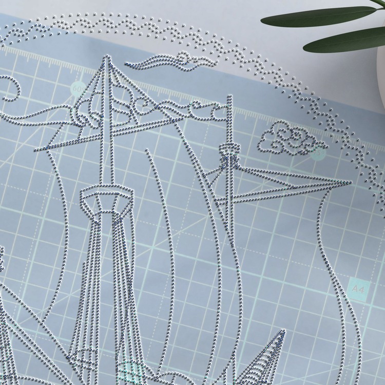 Perforated Stencil 25 cm. - Tile Plate Pattern with Galleon and Fish Motif