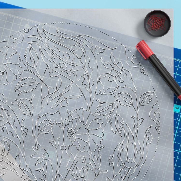Perforated Stencil 18 cm. - Tulip Rose Plant Motif Tile Pattern