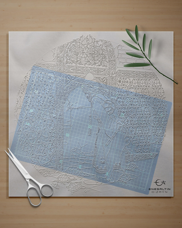 Perforated Stencil 50 cm. Oversized - Osman Hamdi Bey Turtle Trainer Tile Plate Pattern