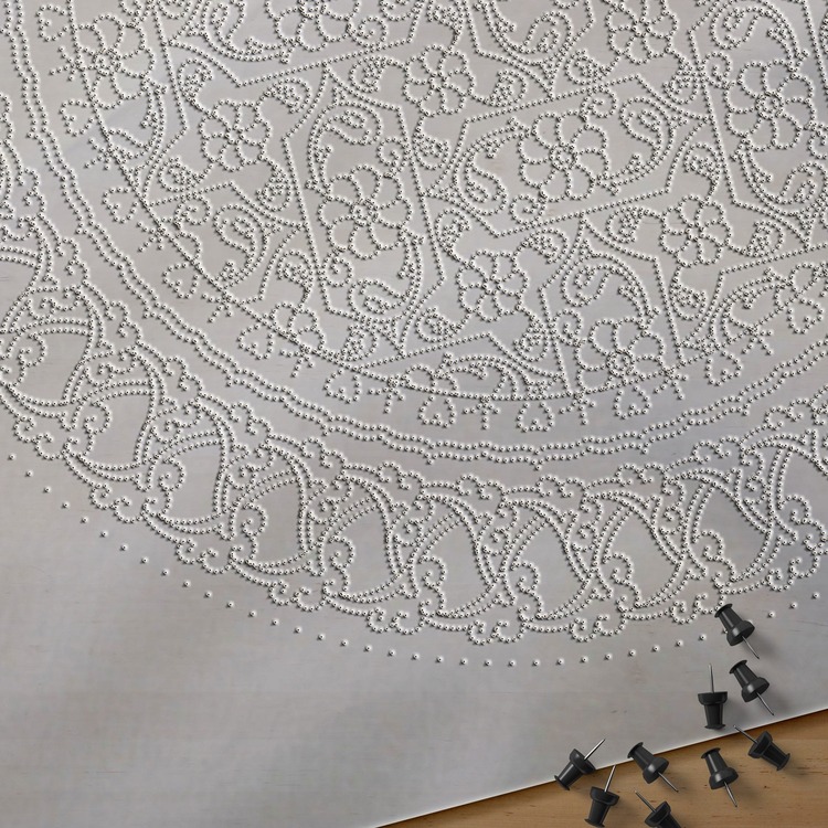 Perforated Stencil 30 cm. - Checkered Lotus Rumi Tile Plate Pattern