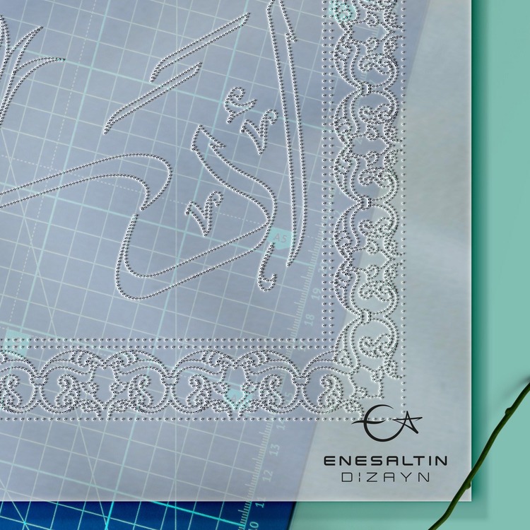 Perforated Stencil 20x40 cm. - Edeb Ya Hu Calligraphy Tulip Motif Tile Pattern
