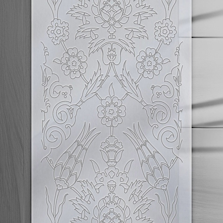 Perforated Stencil 20 x 60 cm. - Turkiye Rustem Paşa Symmetric Hatayi Tulip Tile 3-Panel Pattern