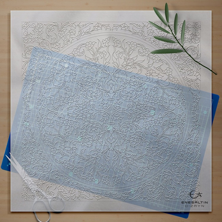 Perforated Stencil 38x38 cm. - Illumination Decoration Symmetric Hatayi Motif Plate / Tile Pattern