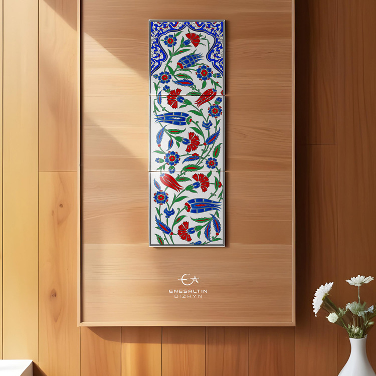 Perforated Stencil 20 x 60 cm. - Cloud Belt Tulip Carnation Iznik Tile Panel Pattern
