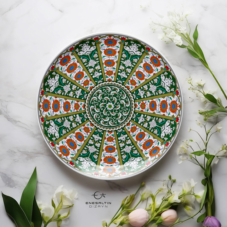 Perforated Stencil 43 cm. - Baba Nakkaş Rumi Göbekli 16 Wheel of Fortune Lotus Tile Plate Pattern