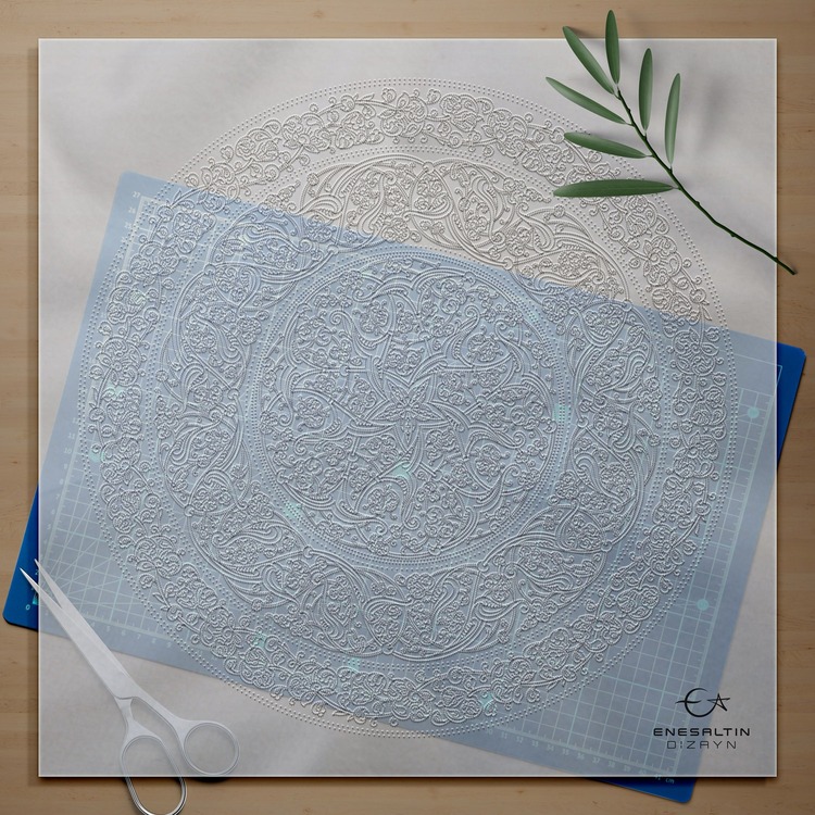 Perforated Stencil 40 cm. - Baba Nakkaş 1510 Rumi Lotus Motif Tile Plate Pattern