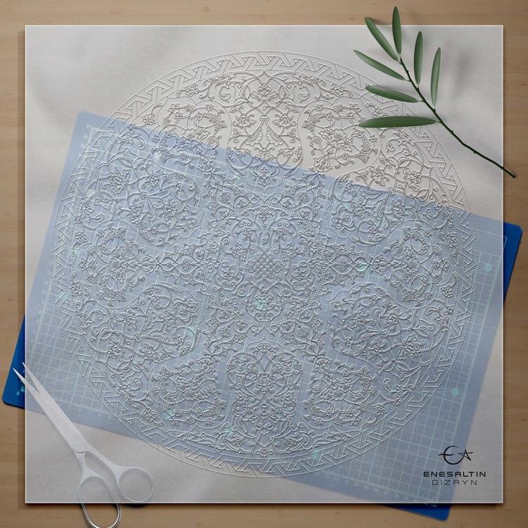 Perforated Stencil 50 cm. - Baba Nakkaş 1510 Rumi Lotus Motif Tile Plate Pattern