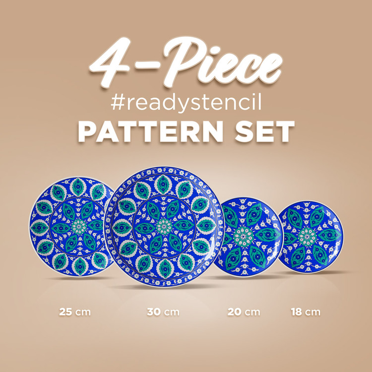 Perforated Stencil Set 4-Piece - Iznik Tile Pattern with Galleon Motif