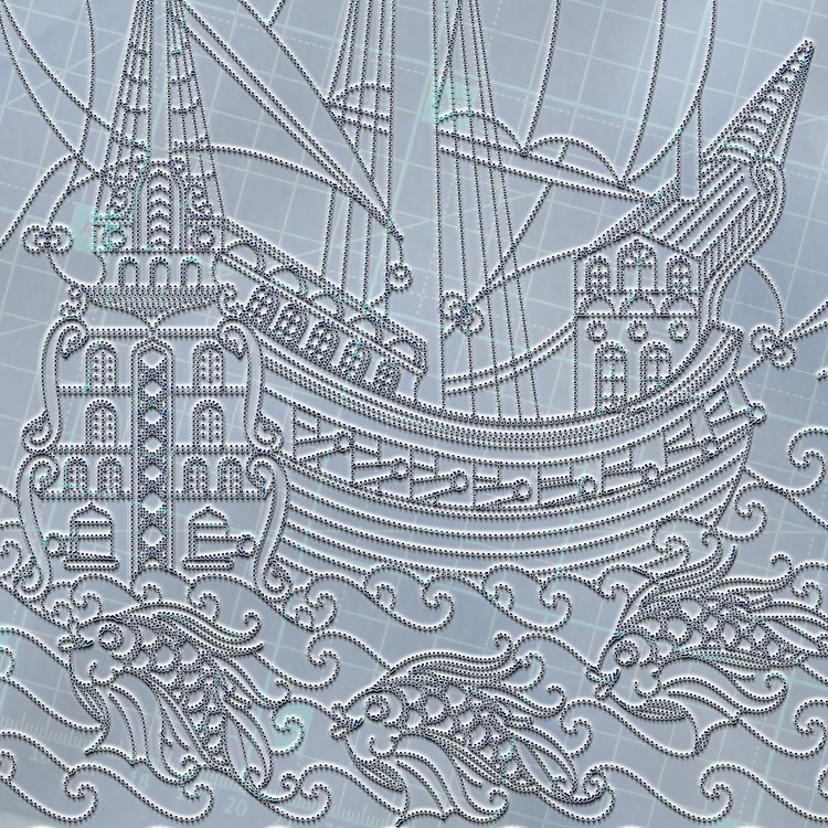 Perforated Stencil 20x40 cm. - Galleon and Fish Motif Tile Pattern