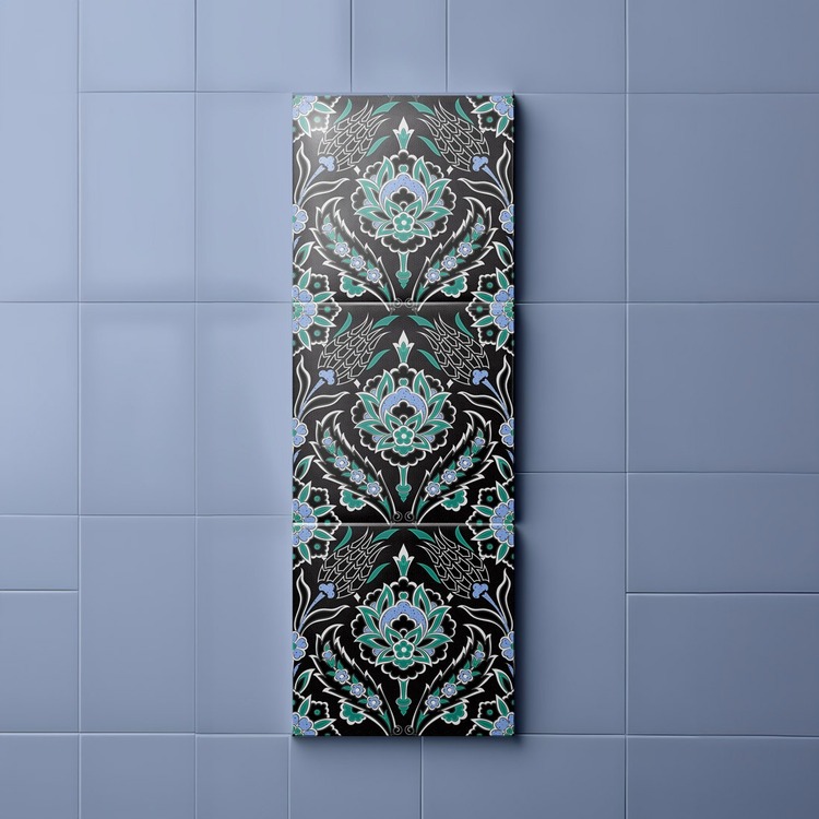 Perforated Stencil 20 x 60 cm. - Minimal Vertical Panel Symmetric Hatayi and Tulip Seamless Tile Pat