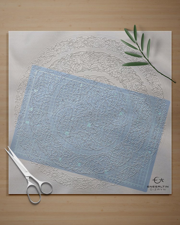 Perforated Stencil 55 cm - Baba Nakkaş 1480 Rumi Lotus Peony Tile Plate Pattern