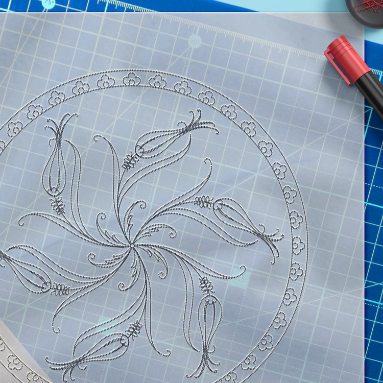 Perforated Stencil 22 cm. - Tile Pattern with Six Tulip Motifs