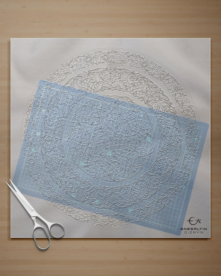 Perforated Stencil 40 / 43 cm - Baba Nakkaş 1480 Rumi Lotus Peony Tile Plate Pattern