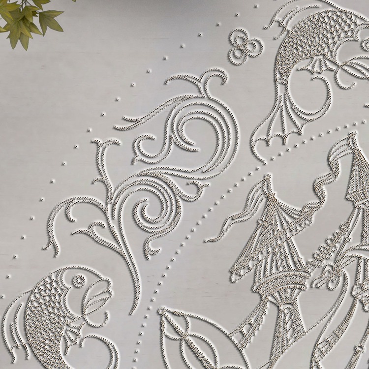Perforated Stencil 30 cm. - Classic Galleon and Fish Tile Plate Pattern