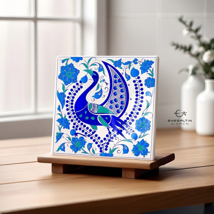 Perforated Stencil 20 x 20 cm. - Seljuk Peacock and Free Lotus Motif Tile Pattern