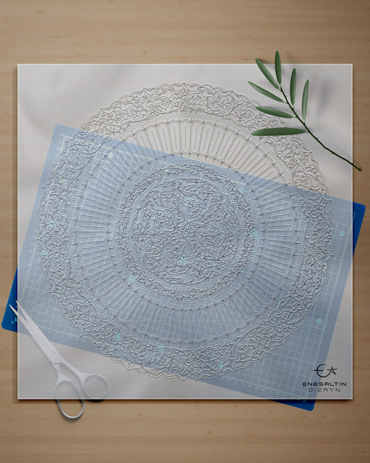 Perforated Stencil 40 / 43 cm - Baba Nakkaş 1490 Rumi Lotus Almond Edge Tile Plate Pattern