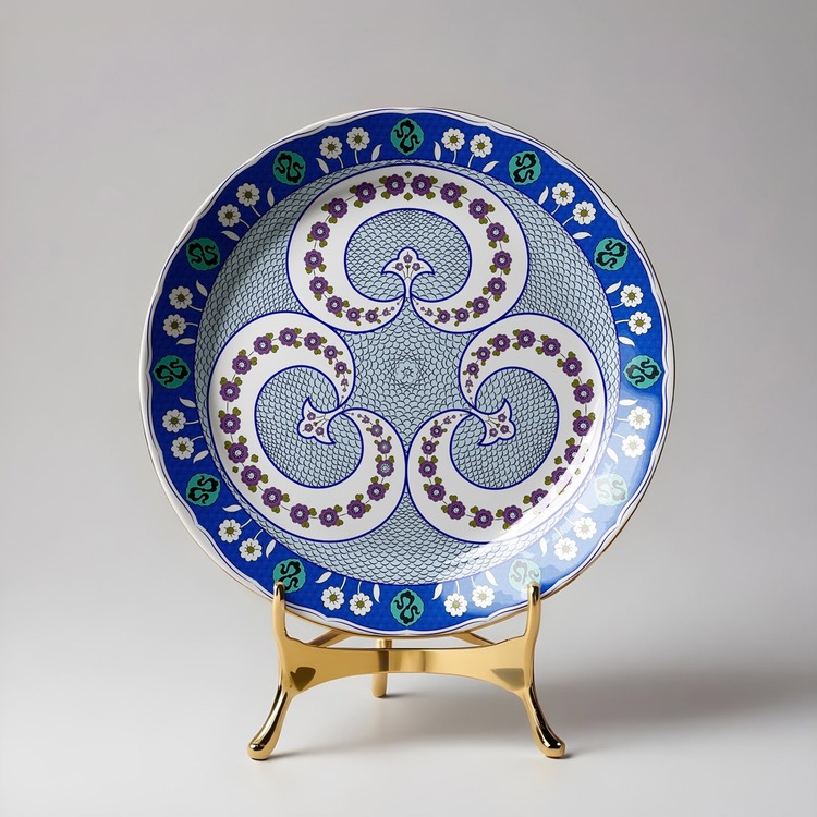 Perforated Stencil 30 cm. - Classic Iznik 1547 Triple Symmetric Rumi Crescent Motif Tile Pattern