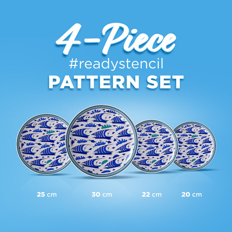Perforated Stencil Set 4-Piece - Iznik Tile Pattern with Galleon Motif