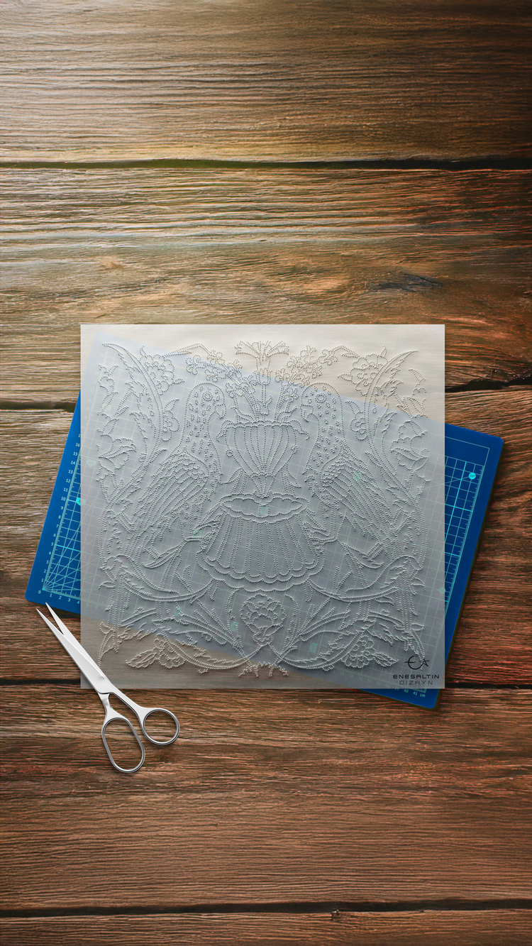 Perforated Stencil – Classic Iznik Double Pigeon Tile Pattern with Fountain
