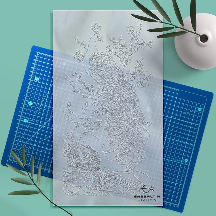 Perforated Stencil 20x40 cm. - Exotic Peacock Motif Tile Pattern