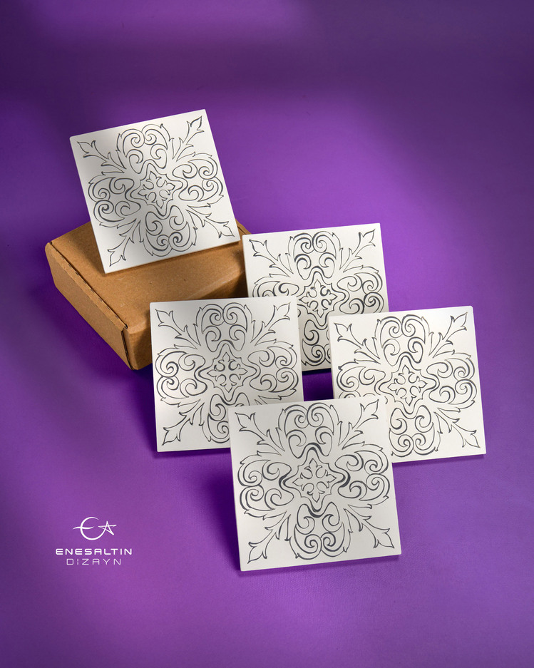 Tahrirli Ürün - Vintage Tarz (V-01) 10 x 10 cm Tahrirli 5'li Karo Seti