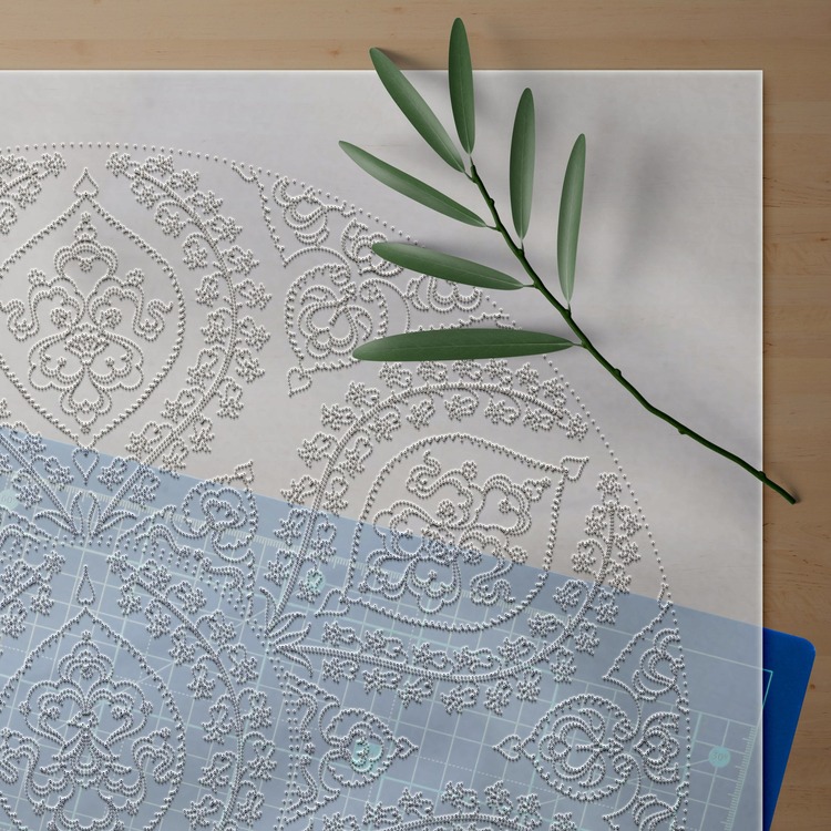 Hazır Şablon Desen 40 cm - Klasik İznik 1550 Sümbüller ve Bulut Motifli Madalyon Çini Deseni