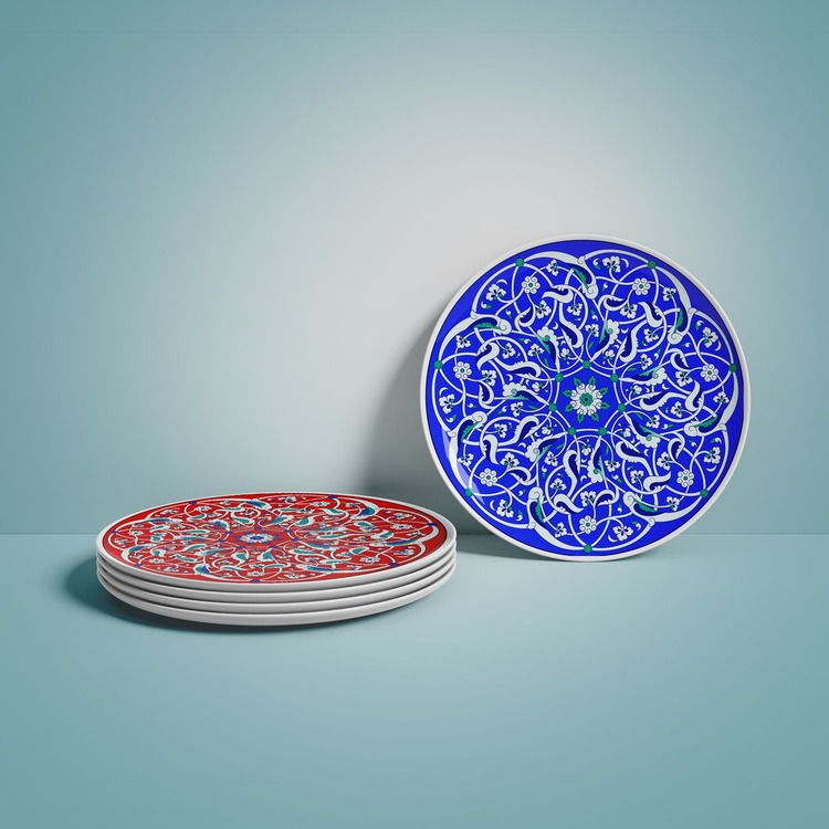 Hazır Şablon Desen  - Rumi Motifli Çini Tabak Deseni