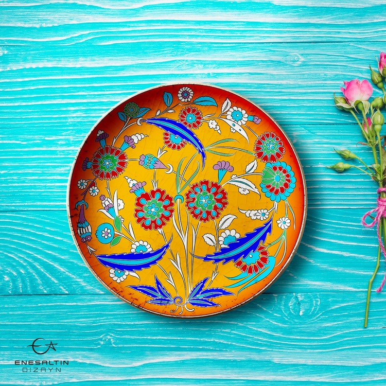 Hazır Şablon Desen  - Hançer Yaprak Bitkisel Motifli İznik Çini Deseni