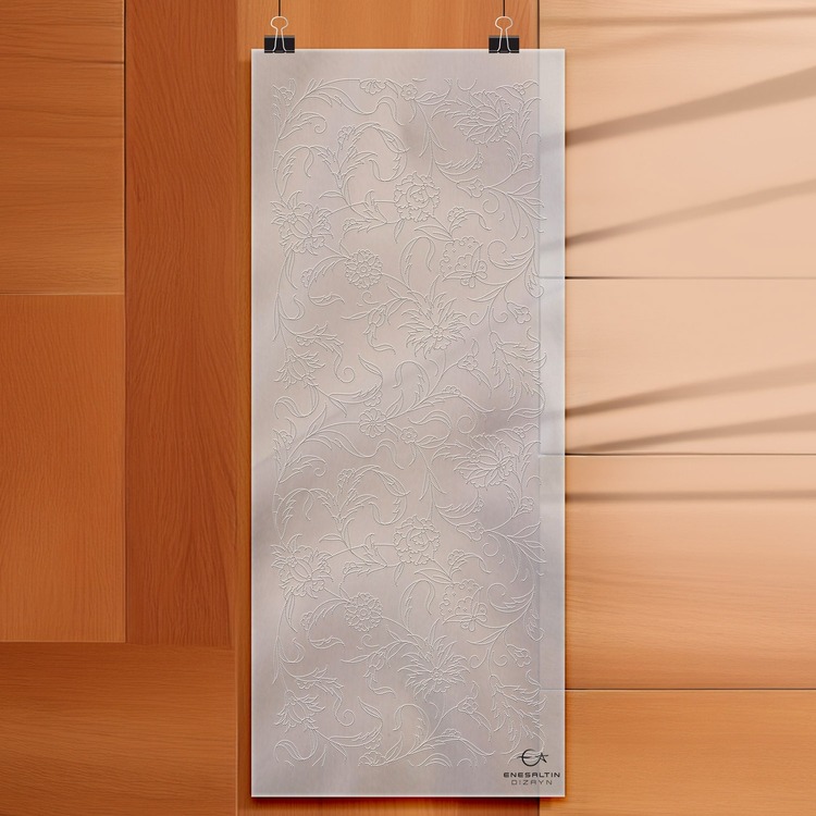 Hazır Şablon Desen 25x60 cm. - Sürekli (Ulama) Hatayi Motifli Çini Karo Deseni