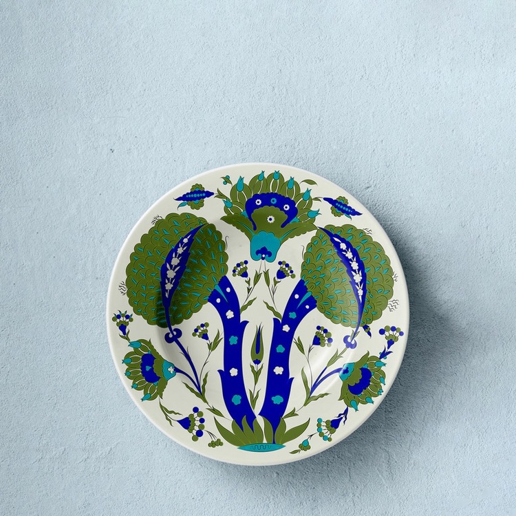 Hazır Şablon Desen 30 cm. -  1545 Şam İşi Şah Kulu İznik Enginar Çini Tabak Deseni