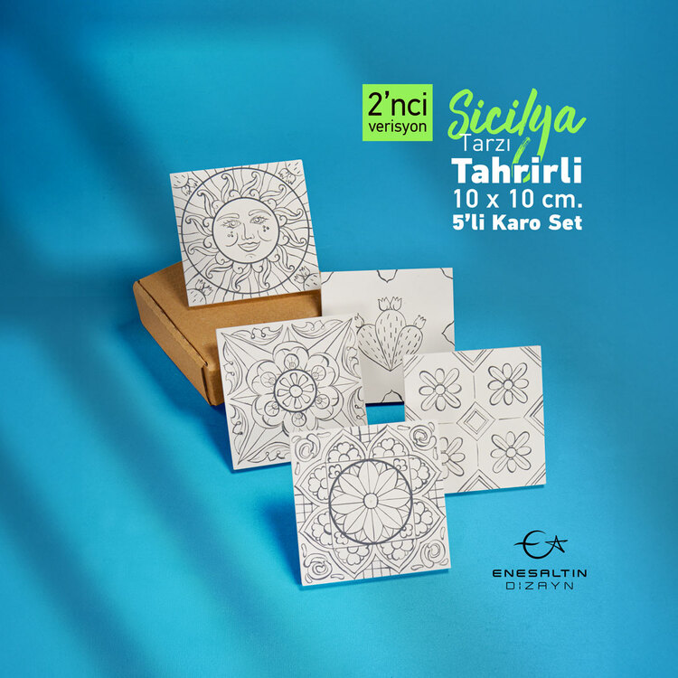 Tahrirli Ürün - 2. Versiyon Sicilya Tarzı 10 x 10 cm Tahrirli 5'li Karo Seti