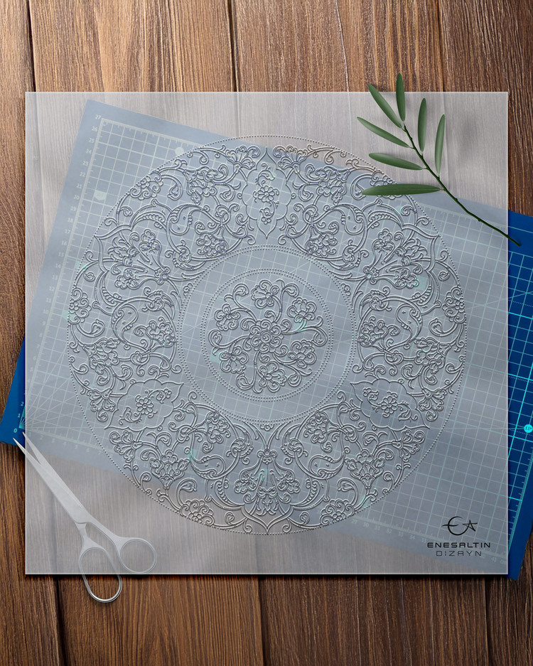 Şablon Desen 30 cm -   Klasik Üçlü Lotus Rumi Ulama Çini Deseni