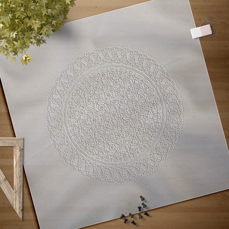 Hazır Şablon 3'lü Desen Seti - Damalı Lotus Rumi Çini Tabak Deseni