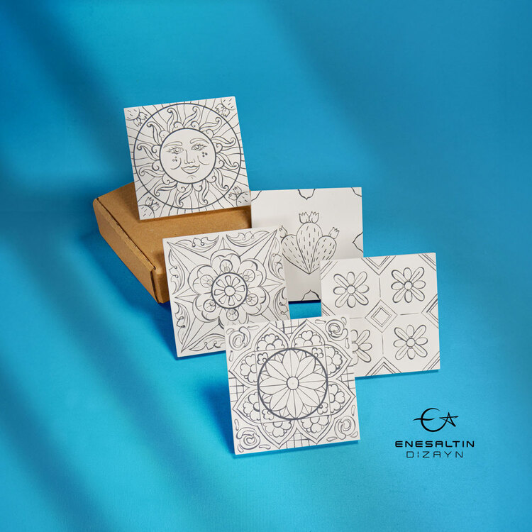 Tahrirli Ürün - 2. Versiyon Sicilya Tarzı 10 x 10 cm Tahrirli 5'li Karo Seti