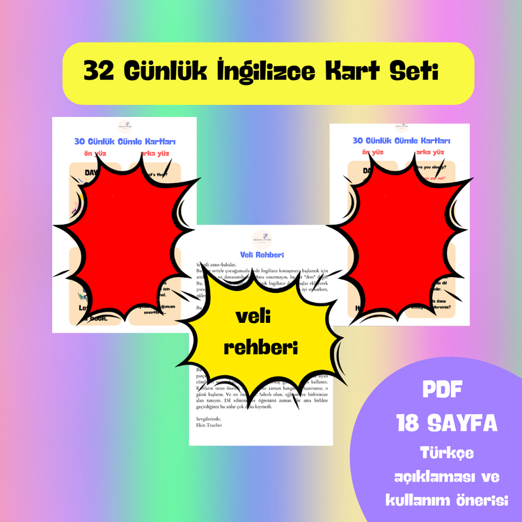 İngilizce Bilmeyen Ebeveynlere 32 Günlük İngilizce Kart Seti