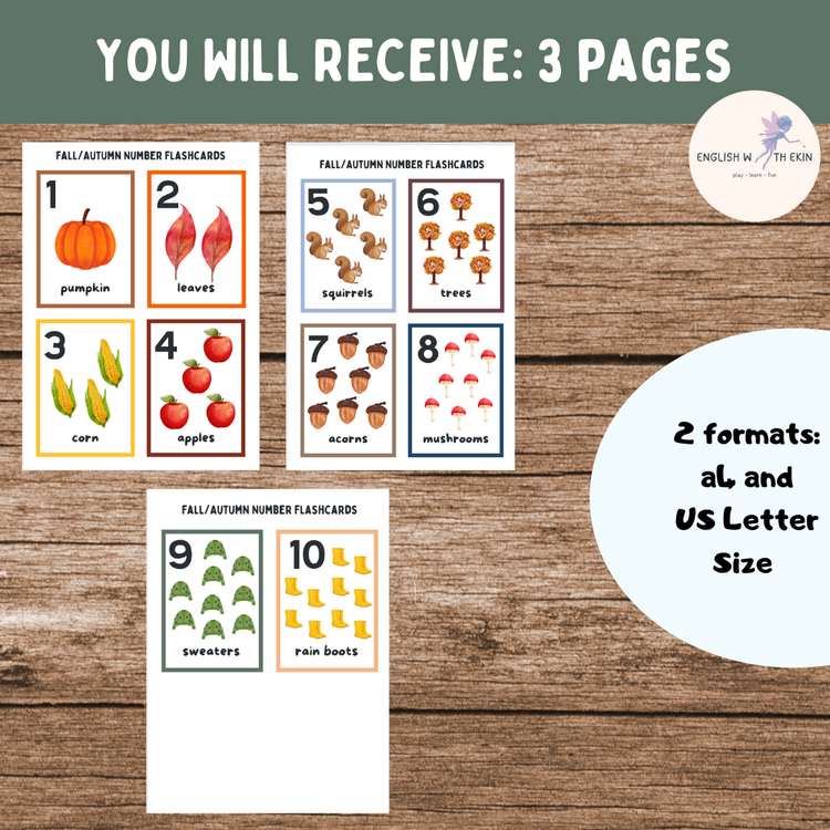 Autumn/Fall Number Flashcards (1–10)
