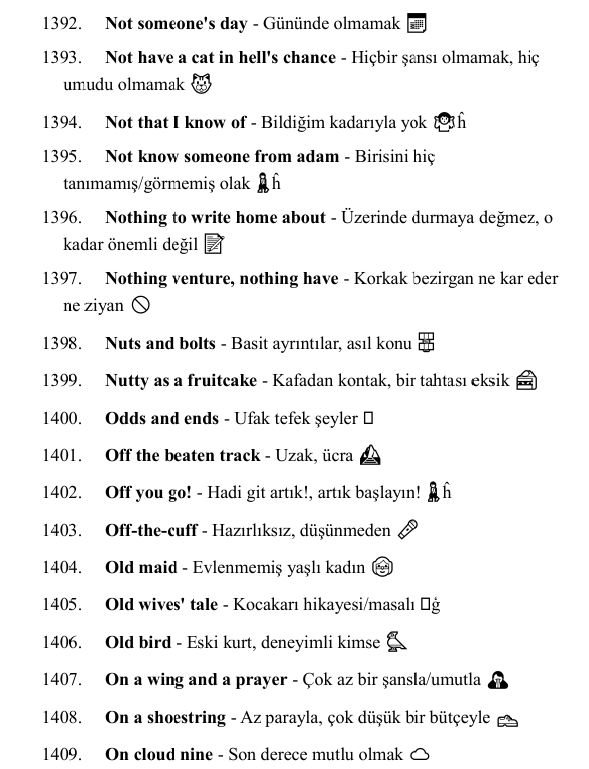 2000 İngilizce Deyim Paketi | Türkçe Açıklamalı